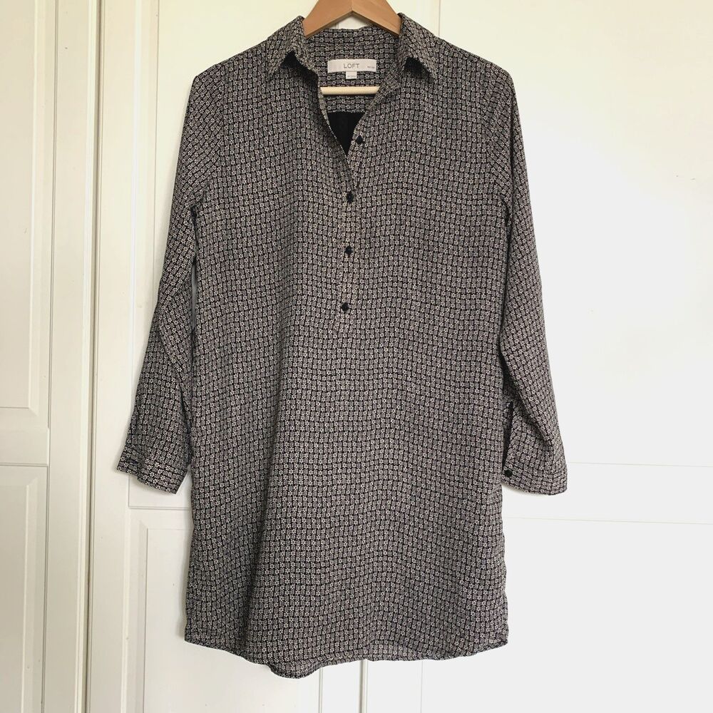 Ann Taylor Loft Button Shirt Dress Long Sleeve Brown Small Petite S